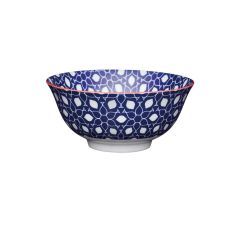 Blue Floral Geometric Print Ceramic Bowl