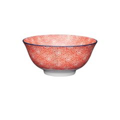 Red Floral Blue Edge Ceramic Bowl